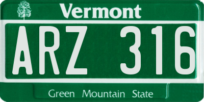 VT license plate ARZ316