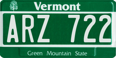 VT license plate ARZ722