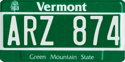 VT license plate ARZ874
