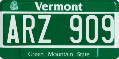 VT license plate ARZ909