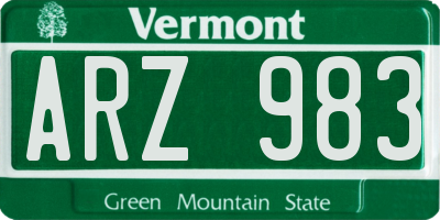 VT license plate ARZ983