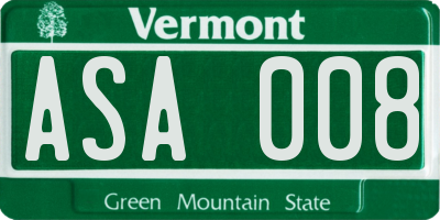 VT license plate ASA008