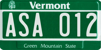 VT license plate ASA012