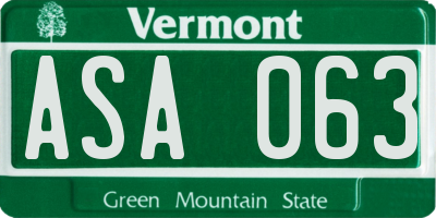 VT license plate ASA063
