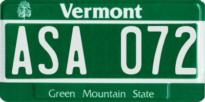 VT license plate ASA072