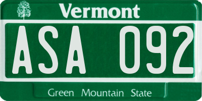 VT license plate ASA092