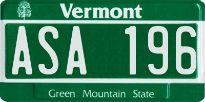 VT license plate ASA196