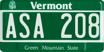 VT license plate ASA208