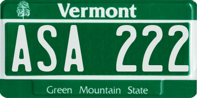 VT license plate ASA222
