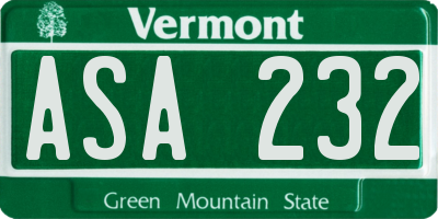 VT license plate ASA232