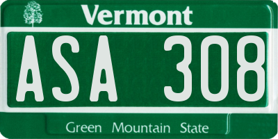 VT license plate ASA308
