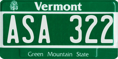 VT license plate ASA322