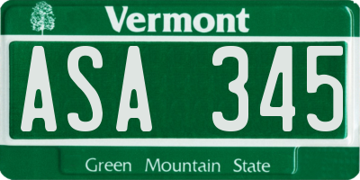 VT license plate ASA345