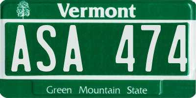 VT license plate ASA474