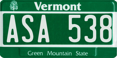 VT license plate ASA538