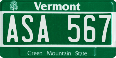 VT license plate ASA567