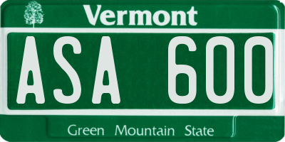 VT license plate ASA600