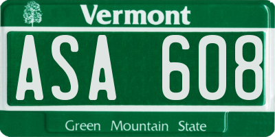 VT license plate ASA608