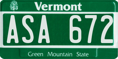 VT license plate ASA672
