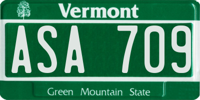 VT license plate ASA709