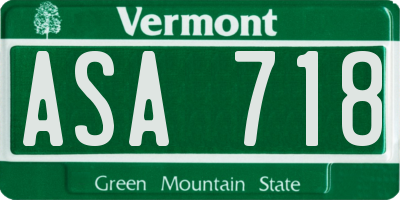VT license plate ASA718