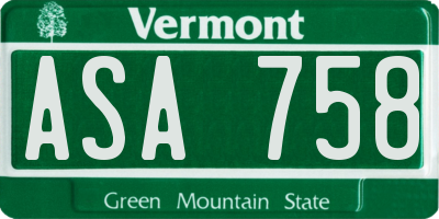 VT license plate ASA758