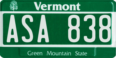 VT license plate ASA838