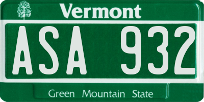 VT license plate ASA932