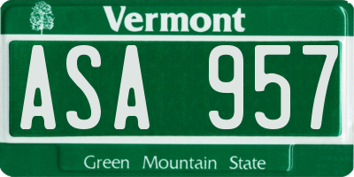 VT license plate ASA957