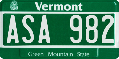 VT license plate ASA982