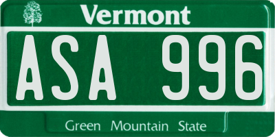 VT license plate ASA996