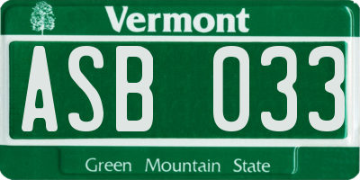 VT license plate ASB033
