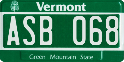 VT license plate ASB068