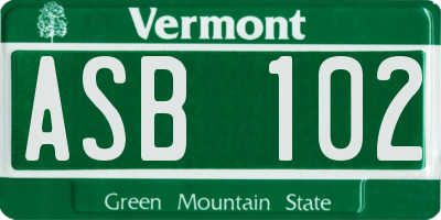 VT license plate ASB102