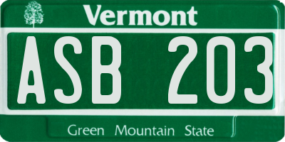 VT license plate ASB203