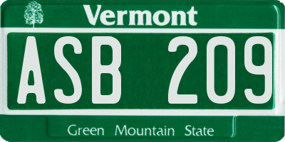 VT license plate ASB209