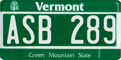 VT license plate ASB289