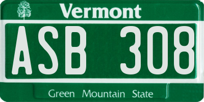 VT license plate ASB308