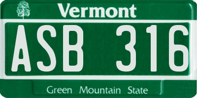 VT license plate ASB316