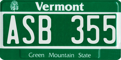 VT license plate ASB355