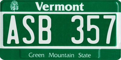 VT license plate ASB357