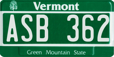 VT license plate ASB362