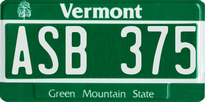 VT license plate ASB375