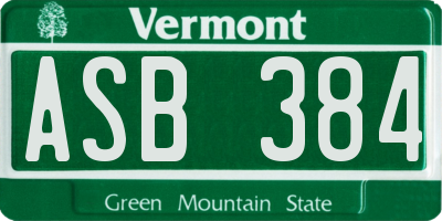 VT license plate ASB384