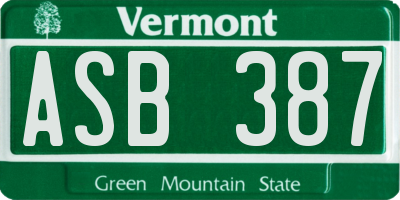 VT license plate ASB387