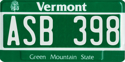 VT license plate ASB398