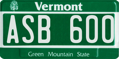 VT license plate ASB600