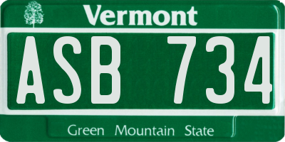 VT license plate ASB734