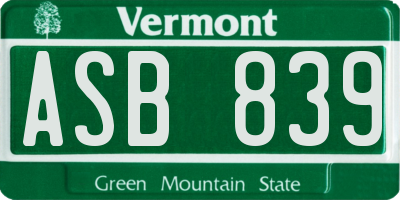 VT license plate ASB839