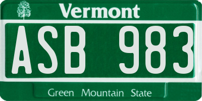 VT license plate ASB983